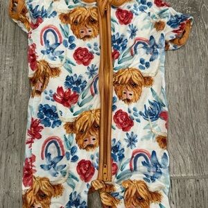 Infant Baby Floral Highland Cows Zipper Shorty Romper